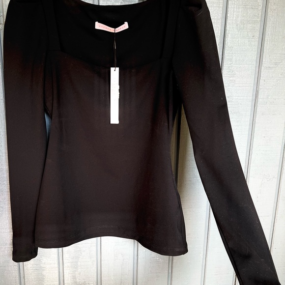 Susana Monaco black long sleeve square neck top puff sleeve capsule S NWT - Picture 6 of 7